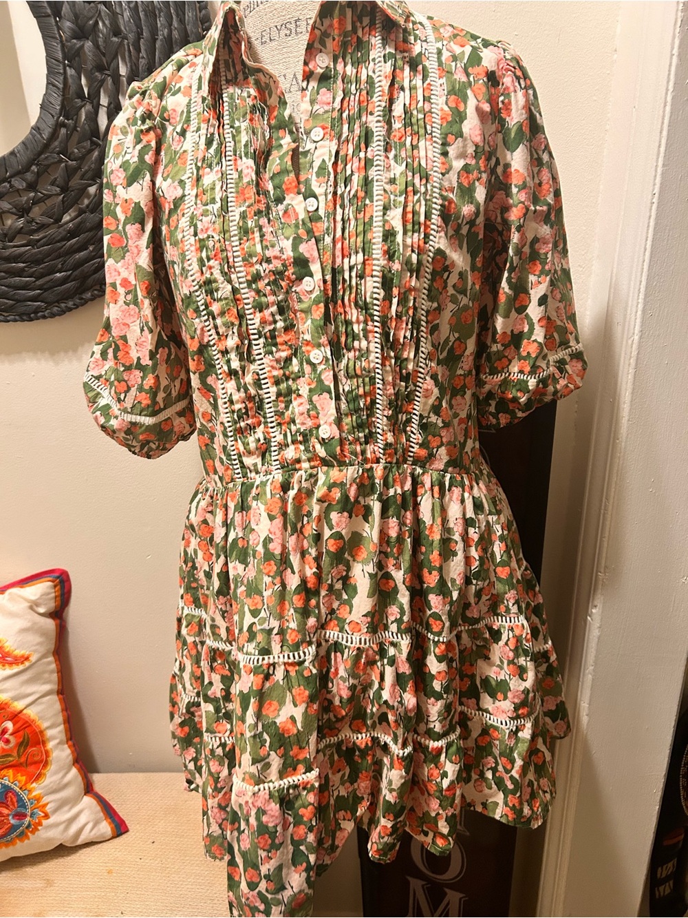 moodie Floral Mini Dress in Green, Pink and Orange